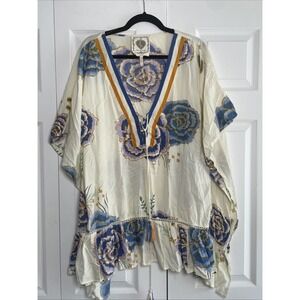 Z & L Europe Womens one Size Floral V Neck Tunic Top Oversized Boho